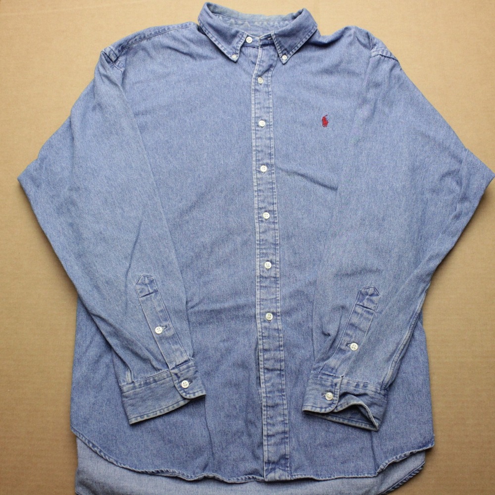 Vintage Ralph Lauren Blake Denim Shirt Men XL Blue Long Sleeve Button Down West